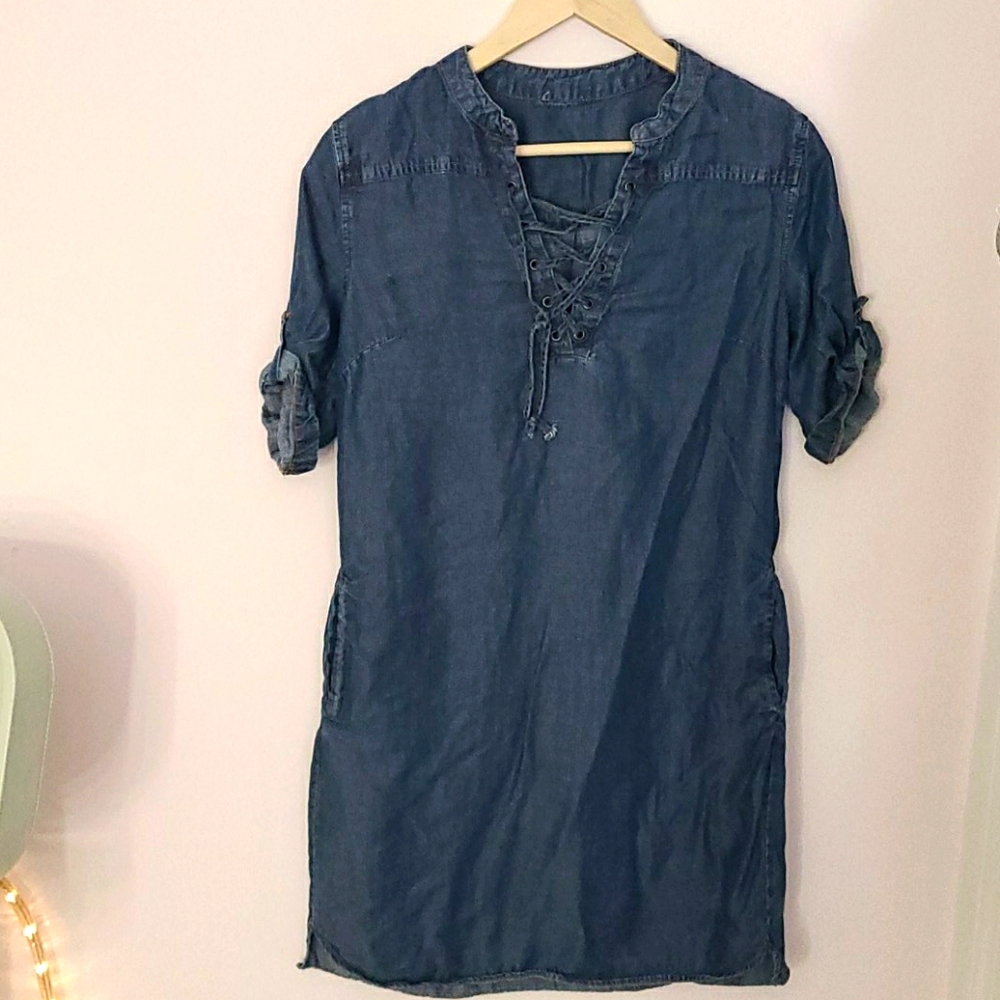 Denim Midi Dress with Pockets